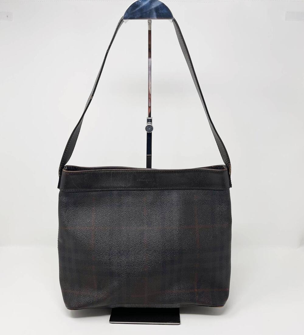 Burberry Nova Check Leather Shoulder Bag Leather Trim Brown Gold Tone Hardware